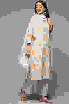 Ivory Cotton Straight Kurta Palazzo Suit Set image number 7