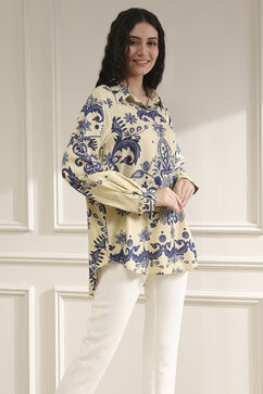 Off-White and Blue Printed Relaxed Fit Shirt image number 4
