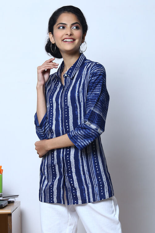 Indigo Cotton Shirt Printed Kurti image number 4