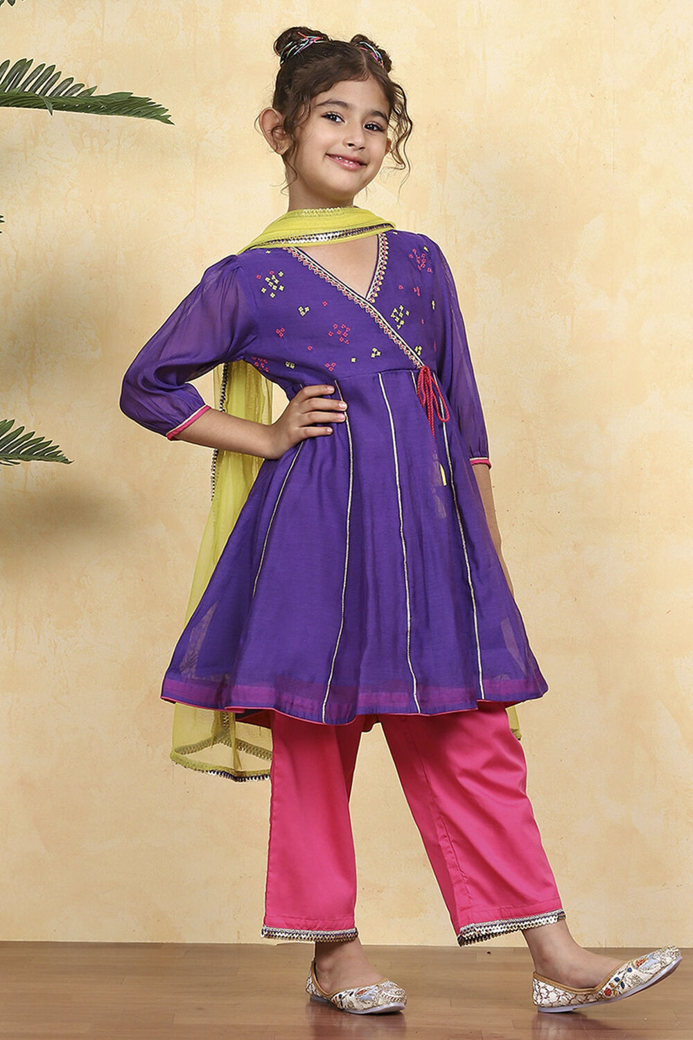 Purple Polyester Solid Kalidar Suit Set image number 5