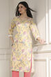 Yellow Cotton Blend Printed Straight Kurta image number 6
