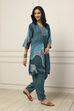 Teal Viscose Rayon Abstract Printed Straight Suit Set image number 5