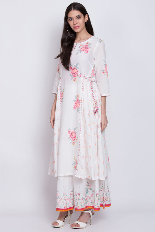 Red Cotton Flared Printed Kurta image number 2