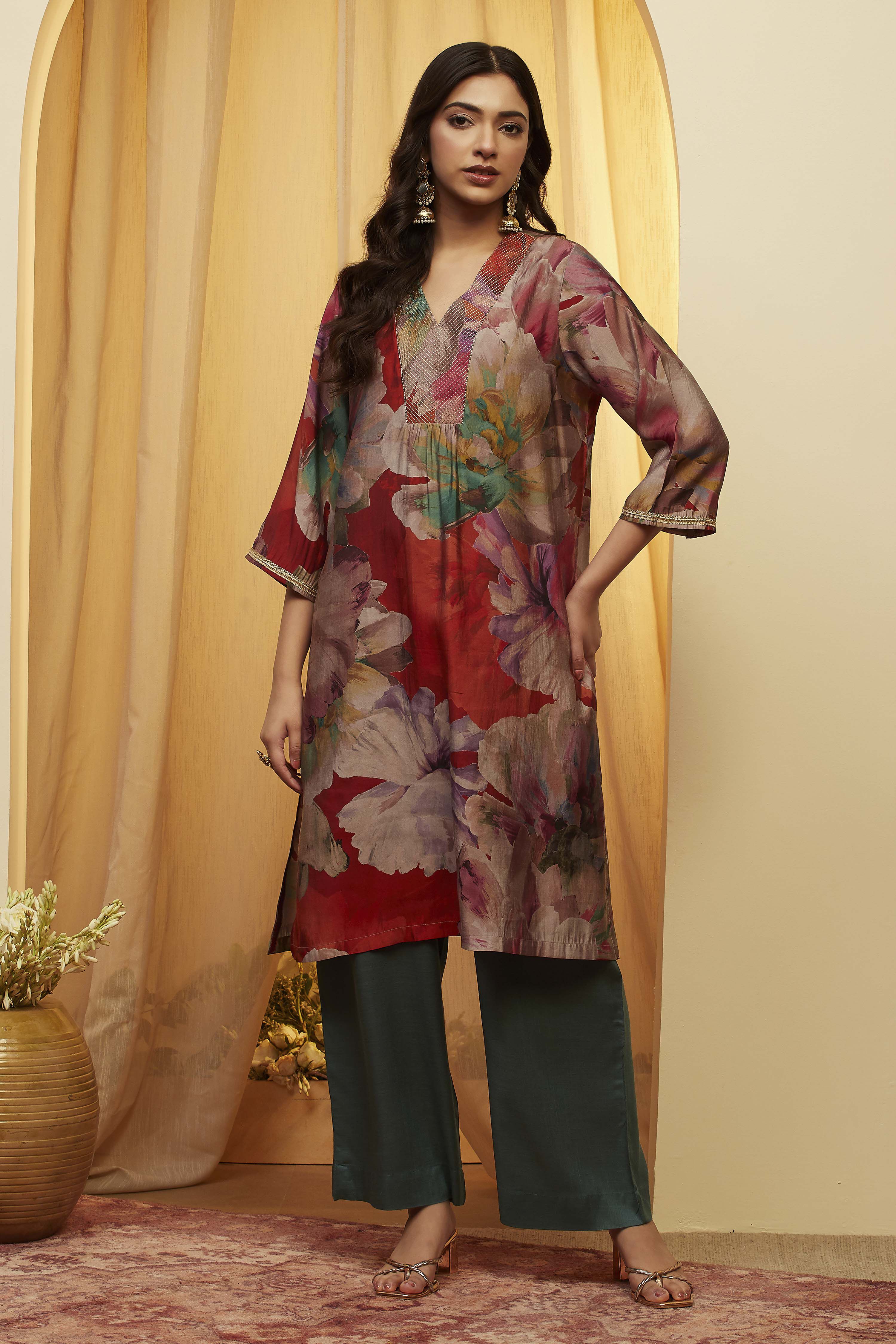 Rust Poly Viscose Straight Kurta image number 5