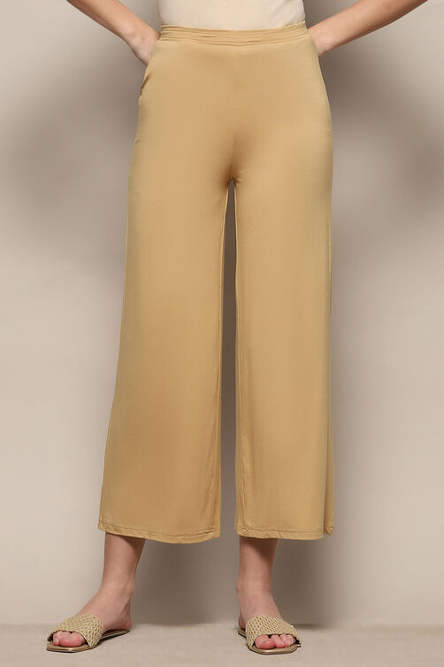 Beige Viscose Blend Solid Palazzo image number 5