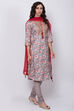 Grey Cotton Straight Kurta Churidar Suit Set image number 3