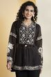Black Cotton Silk Floral Embroidered Kurti image number 6