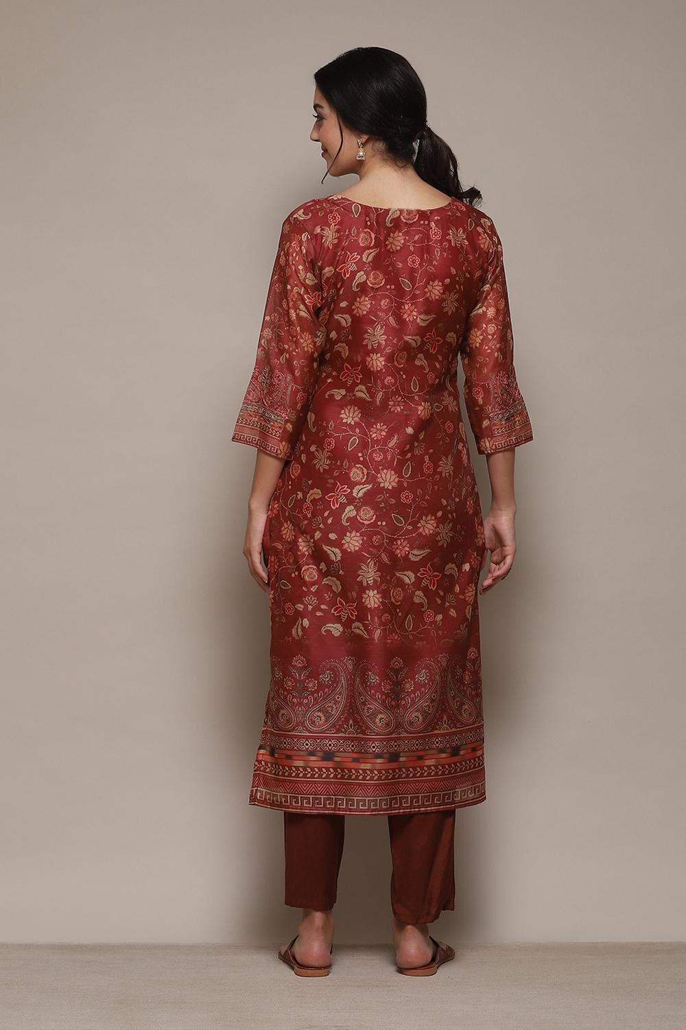 Maroon Chanderi Unstitched Suit Set image number 6