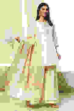 Off-White Embroidered Kalidar Suit Set image number 5