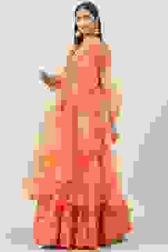 Orange Art Silk Cape Lehenga Set image number 5