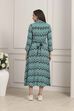 Turquoise Chevron Block Printed Shirt-Style Flared Dress image number 3