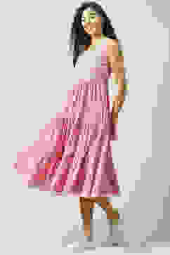 Pink Cotton Flared Printed Dress image number 2