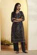 Black Cotton Straight Kurta image number 5
