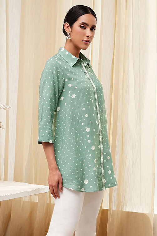 Blue Printed High-Low Short Kurta image number 4