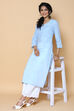 Ice Blue Cotton Embroidered Kurta image number 0