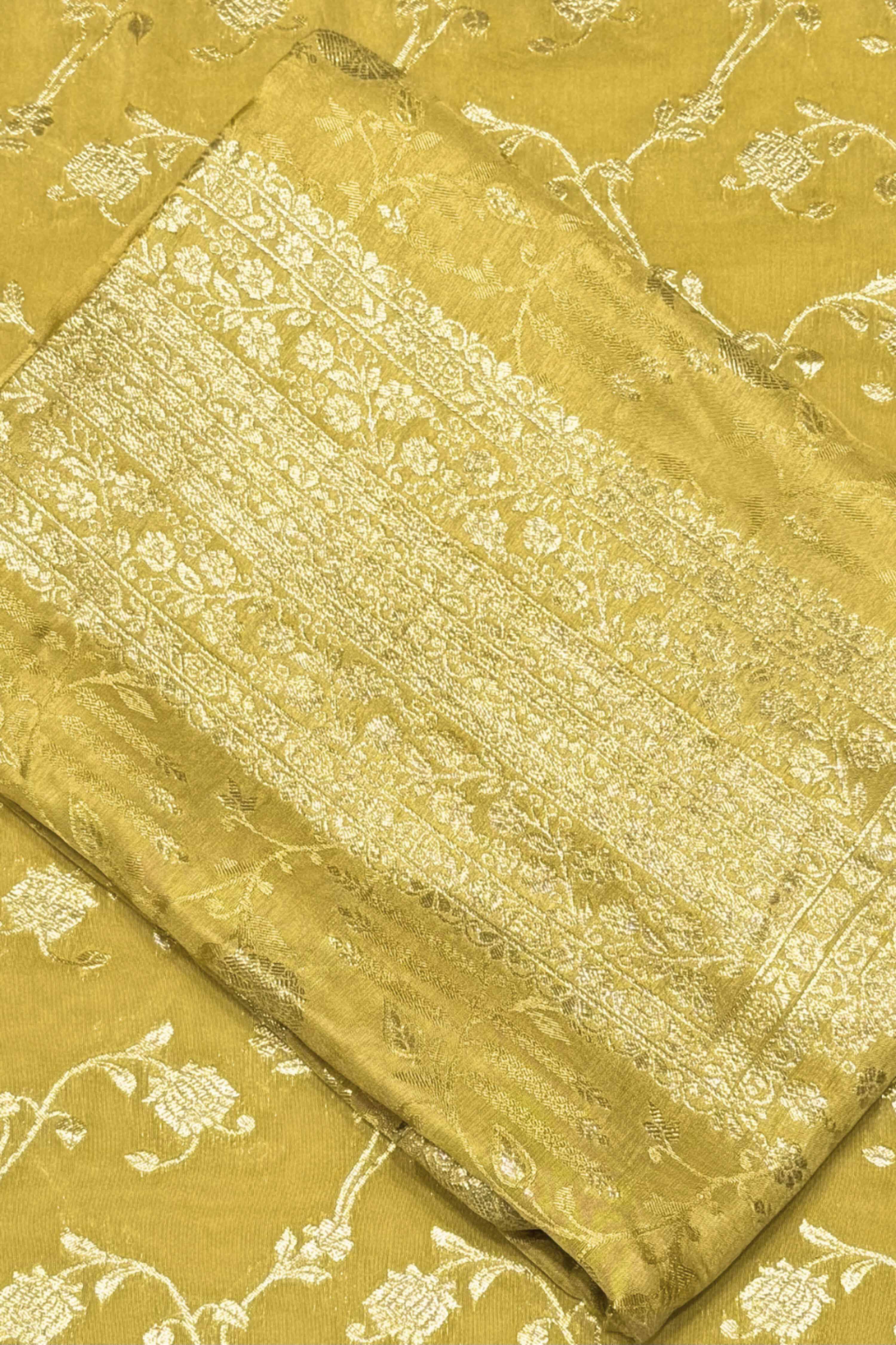 Yellow Jacquard Traditional Weaving Unstitched Suit Set image number 1