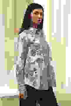 Off-White and Black Cotton Printed Straight Shirt image number 3