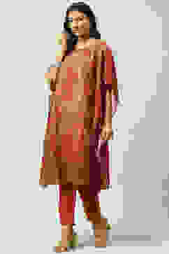 Brown Art Silk Kaftan Set image number 3
