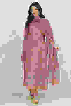 Pink Crepe Printed Unstitched Suit Set image number 1