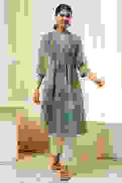 Blue Printed Pleated A-Line Kurta image number 5