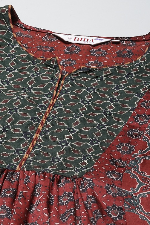 Maroon and Green Viscose Flared Kurta Palazzo Suit Set image number 1