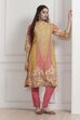 Yellow Cotton Printed Straight Kurta