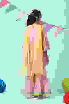 Peach Nylon Gathered Embroidered Kurta Garara Suit Set image number 4