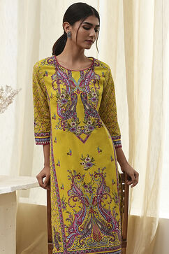 Green Pure Cotton Printed Straight Kurta image number 1