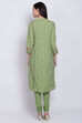 Green Cotton Straight Kurta Churidar Suit Set image number 4