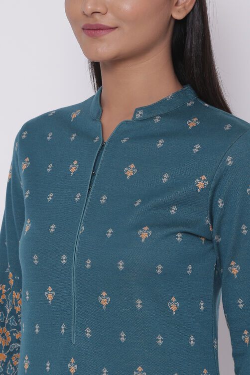 Dark Blue Winter Yarndyed Kurta image number 1