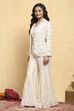 White Viscose Rayon Embroidered Straight Suit Set image number 3