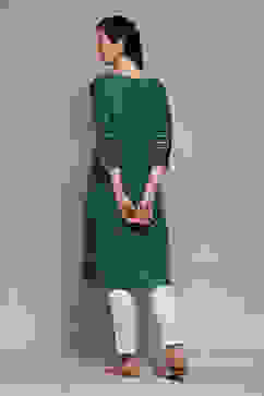 Green Cotton Straight Printed Kurta image number 4