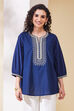 Navy Blue Cotton Yoke Design Straight Kurta image number 6