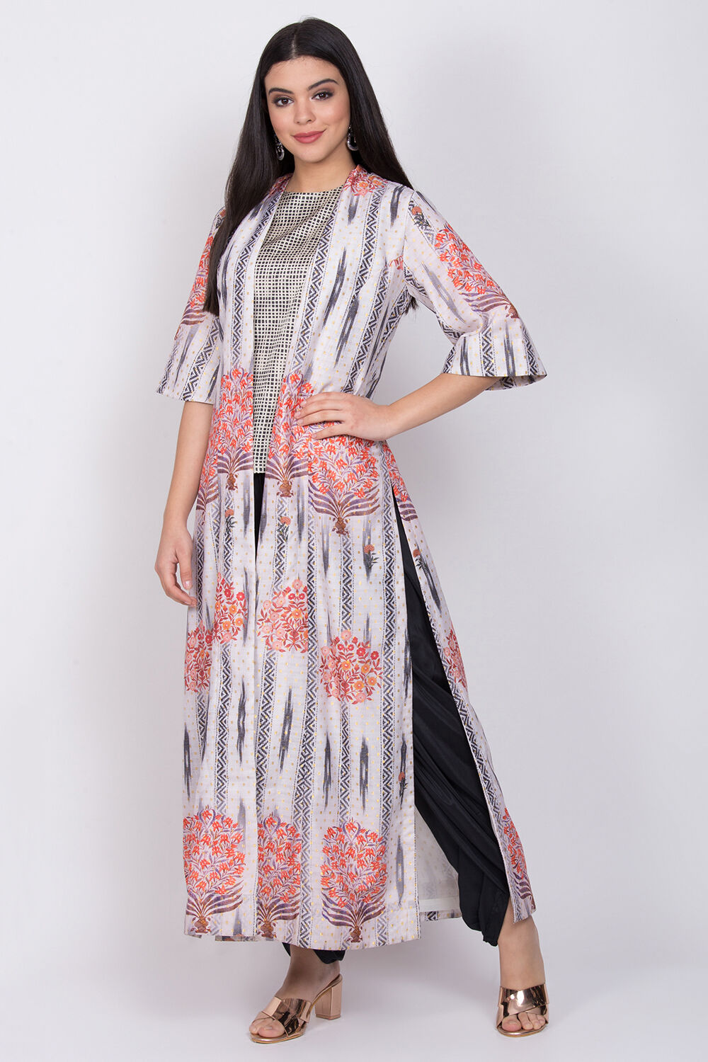 ビビ Buy Off White Poly Metallic Straight Fusion Wear 3 Piece Set