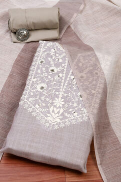 Grey Cotton Embroidered Unstitched Suit Set image number 0