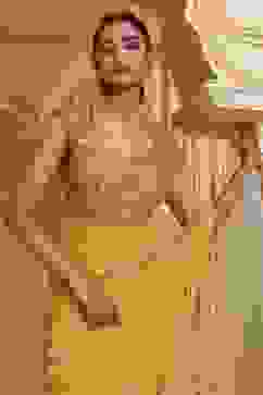 Yellow Poly Georgette Digital Printed Gown Saree image number 1