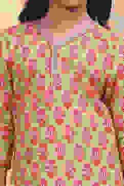 Green Cotton Floral Printed Straight Suit Set image number 1