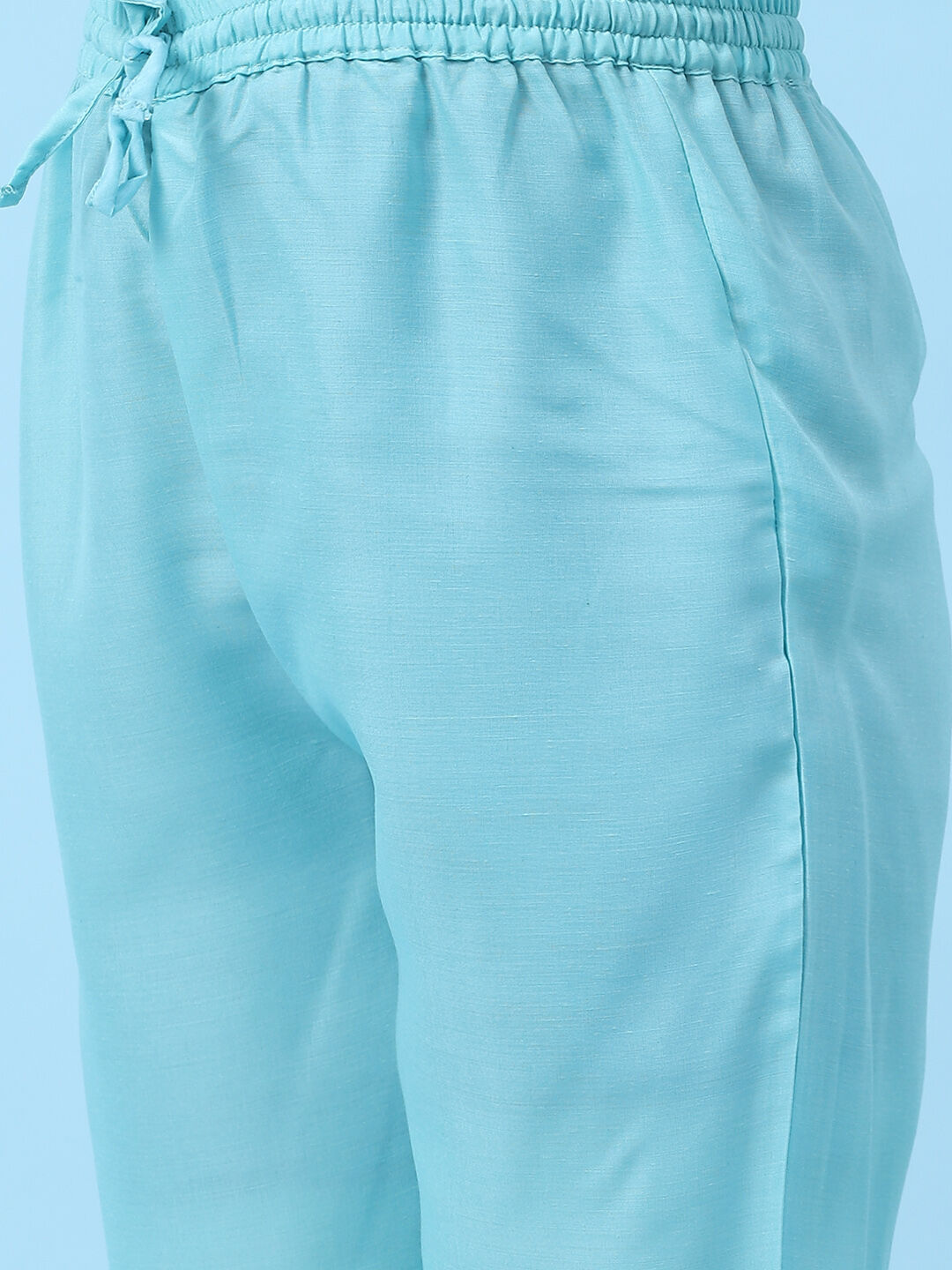 Turquoise Art Silk Straight Printed Kurta image number 2