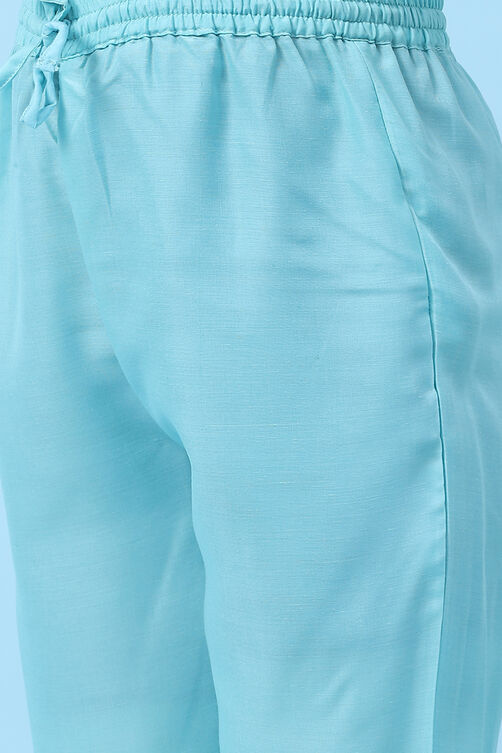 Turquoise Art Silk Straight Printed Kurta image number 2