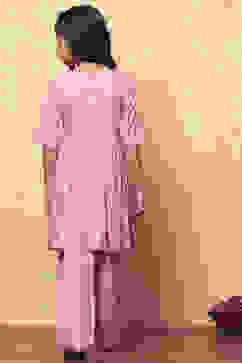 Pink Printed Angrakha Gathered Festive Flared Suit Set image number 3