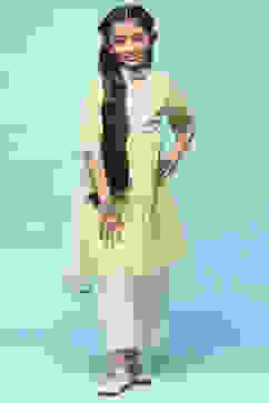 Green Leheriya Cotton Kurta With Palazzo & Net Dupatta image number 7