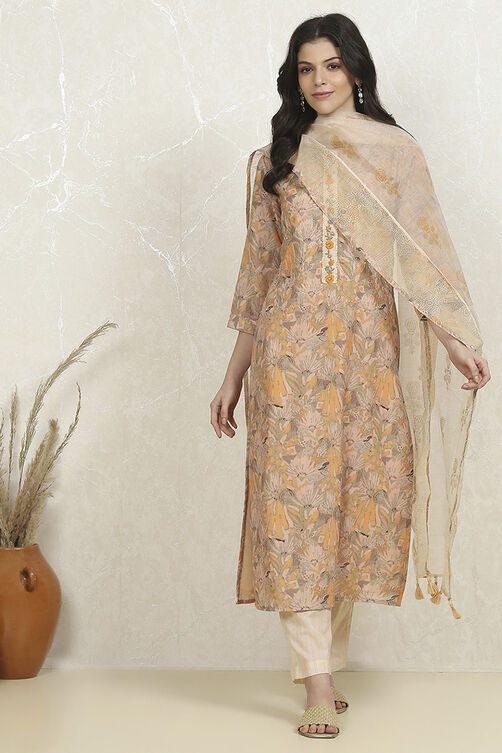 White Blue Cotton Digital Print Unstitched Suit Set image number 1