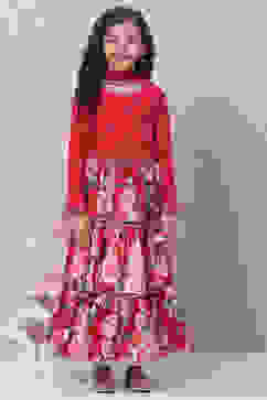 Berry Red Viscose Lehenga Set image number 5