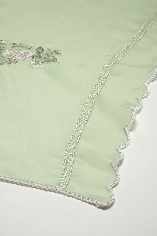 Green Organza Lace Unstitched Suit Set image number 4