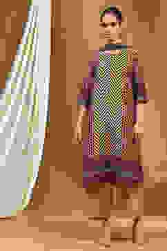 Beige and Black Modal Printed Straight Suit Set image number 5