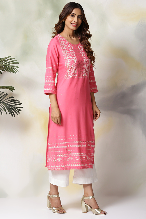 Green Rayon Straight Kurta Pants Set image number 3