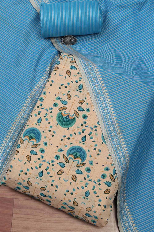 Buy Beige and Blue South Cotton Unstitched Suit Set Online at Biba