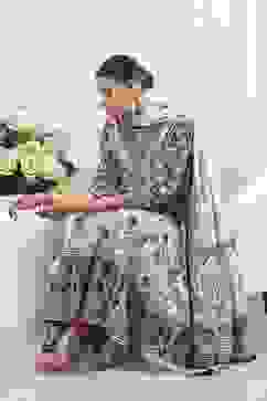 Indigo and Off-White Cotton Angrakha Anarkali Suit Set image number 0