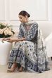 Indigo and Off-White Cotton Angrakha Anarkali Suit Set