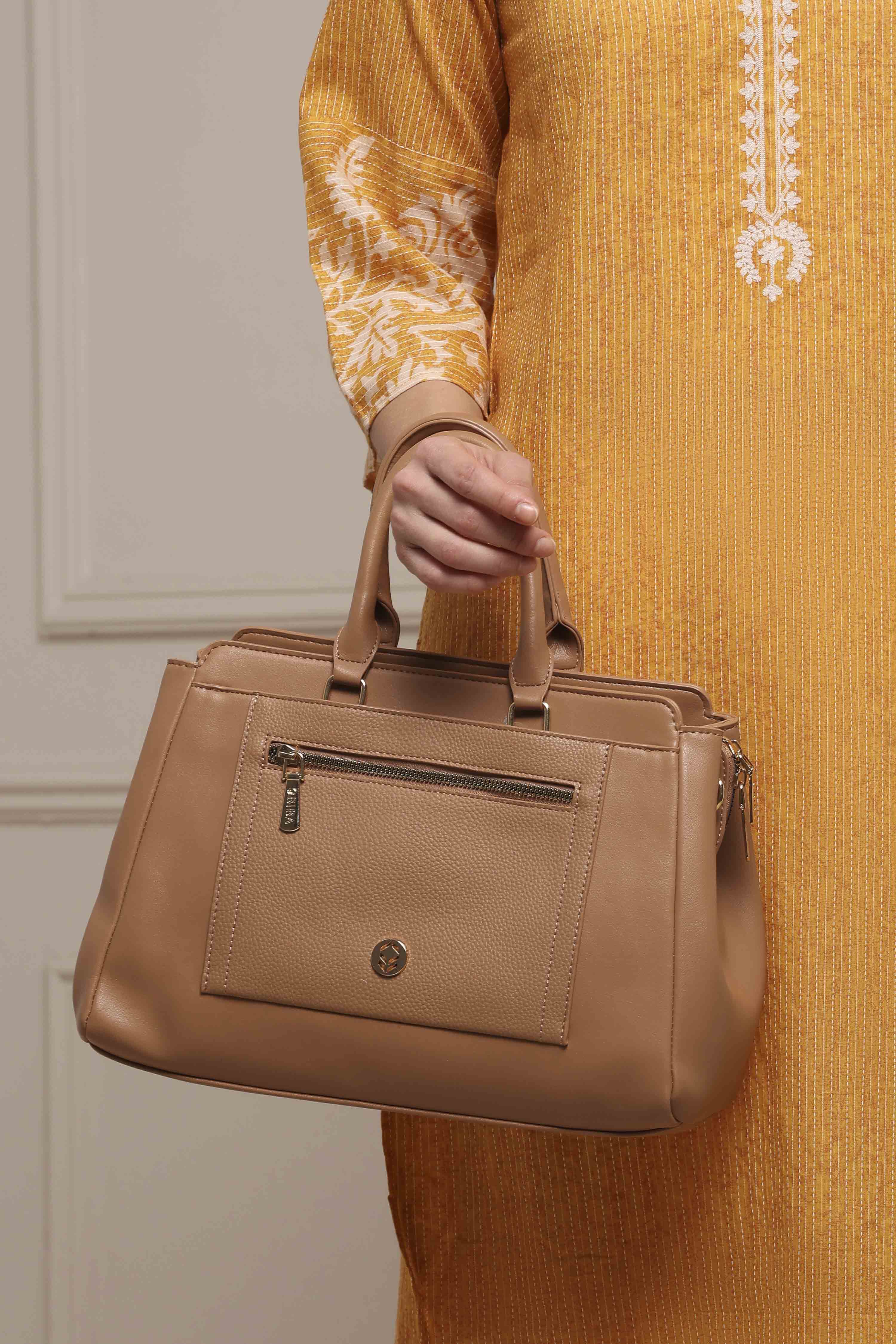 Brown PU Satchel image number 8